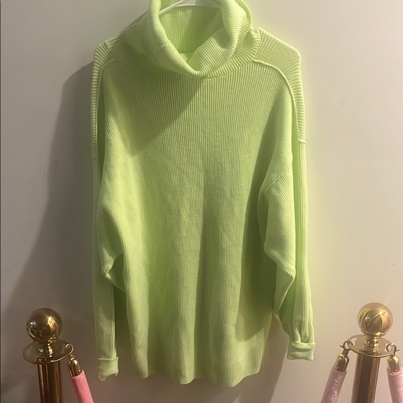 Women's Lime Green Oversized Turtleneck Sweater - Picture 1 of 8